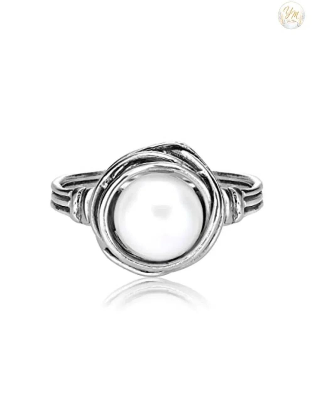 925 Sterling Silver Freshwater Pearl Wire Wrap Vintage Statement Ring -